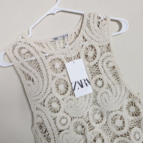 ZARA NEW ASYMMETRIC CROCHET TOP STRAW BEIGE S,M - Picture 13 of 17
